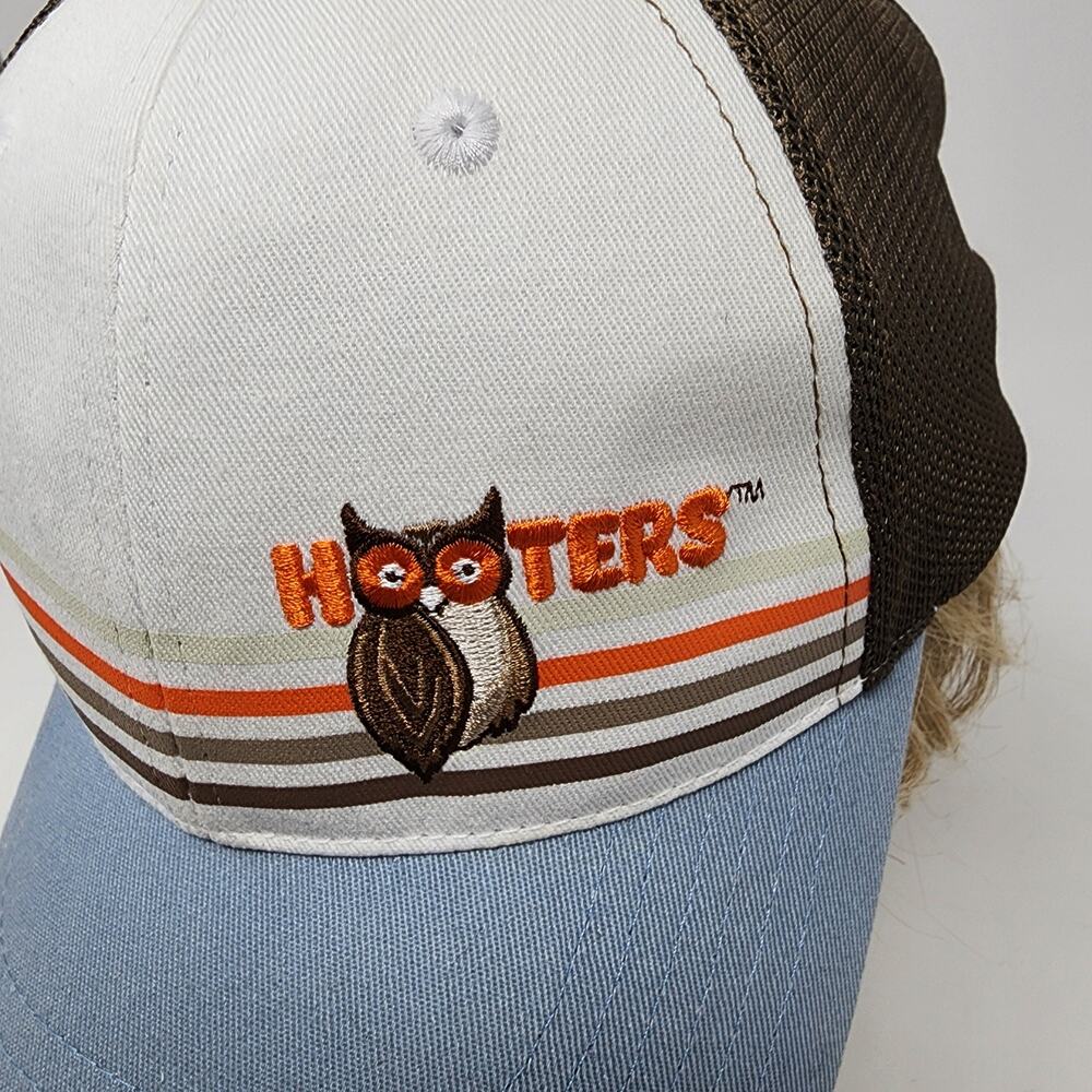 Hooters Rare Sample Hat Cap Unisex One Size Blue Brown Stripes Embroidered Owl - Picture 8 of 12